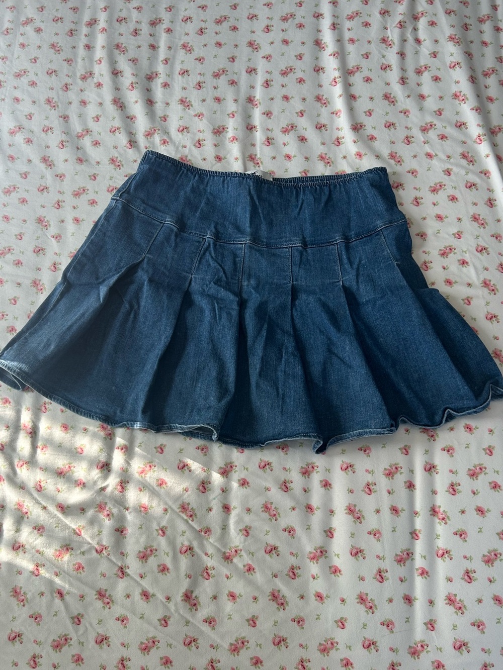 Hollister Dark Blue Denim Pleated Skater Skirt